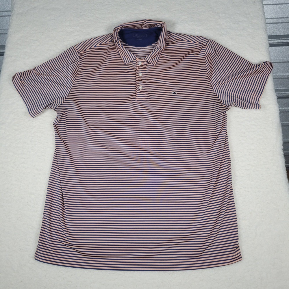 Crown & Ivy Polo Shirt Mens Large Orange Blue Striped Performance Short Sleeve